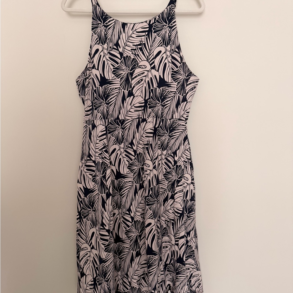Pact Navyand White Leaf Print Midi Dress - Picture 3 of 5